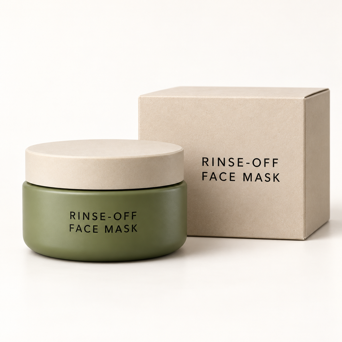 Rinse-off face mask jar and matching unbranded carton