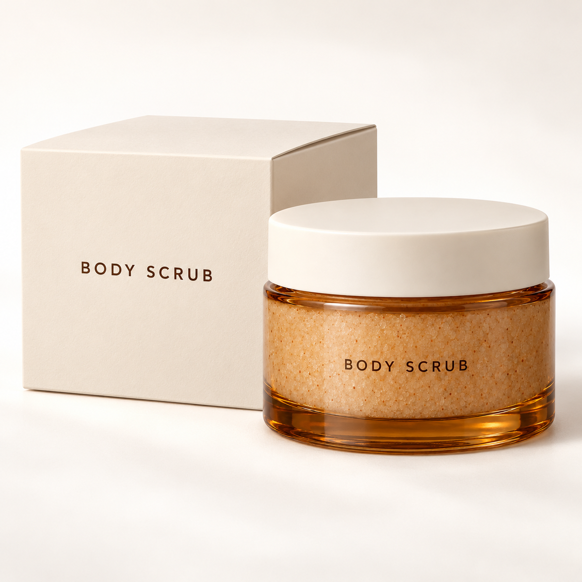 Body scrub jar and matching cream carton