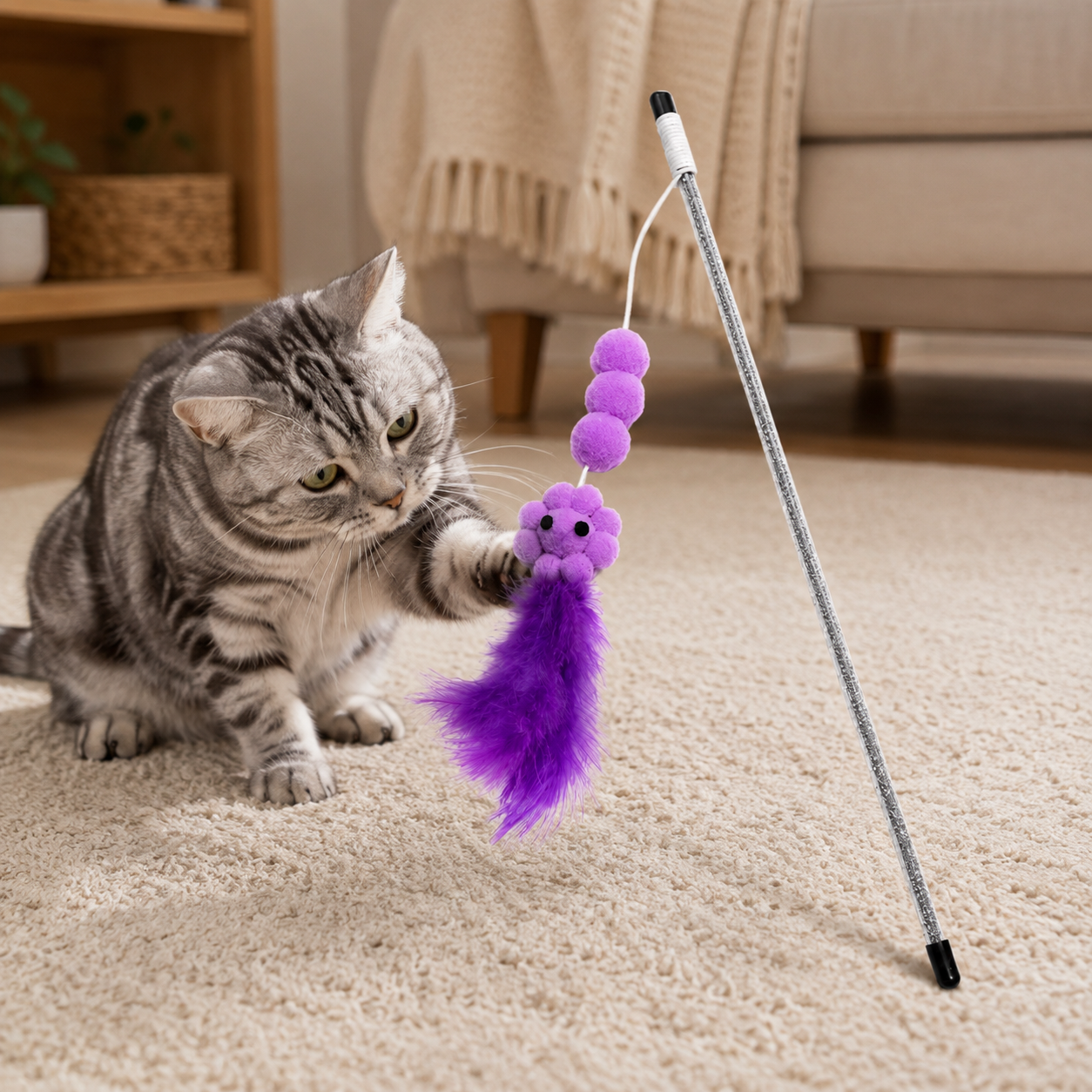 🌻 Interactive Cat Wand Toy | Soft Feather Material | Indoor Cat Exercise | Pet Gift Essential | Cute Flower Design