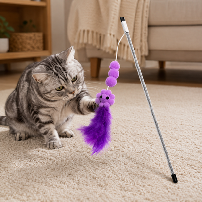 🌻 Interactive Cat Wand Toy | Soft Feather Material | Indoor Cat Exercise | Pet Gift Essential | Cute Flower Design