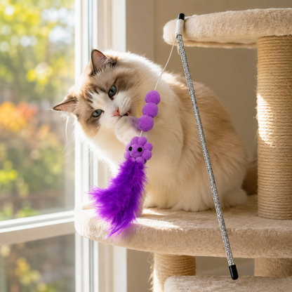 🌻 Interactive Cat Wand Toy | Soft Feather Material | Indoor Cat Exercise | Pet Gift Essential | Cute Flower Design