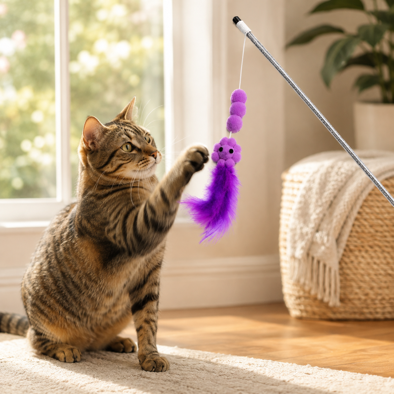🌻 Interactive Cat Wand Toy | Soft Feather Material | Indoor Cat Exercise | Pet Gift Essential | Cute Flower Design