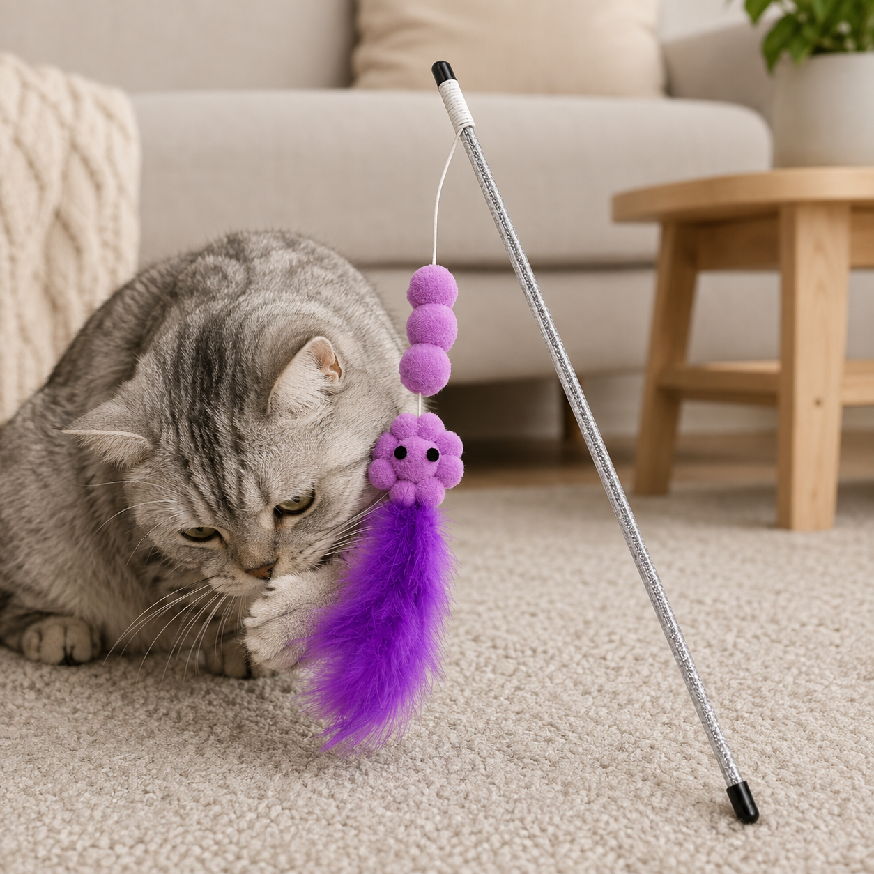 🌻 Interactive Cat Wand Toy | Soft Feather Material | Indoor Cat Exercise | Pet Gift Essential | Cute Flower Design