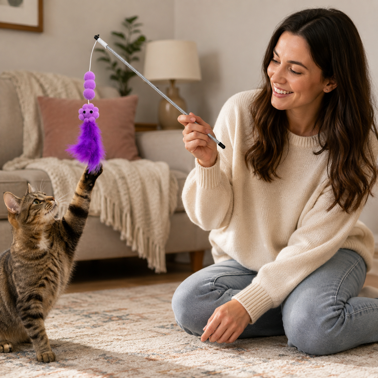 🌻 Interactive Cat Wand Toy | Soft Feather Material | Indoor Cat Exercise | Pet Gift Essential | Cute Flower Design