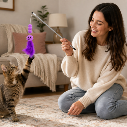 🌻 Interactive Cat Wand Toy | Soft Feather Material | Indoor Cat Exercise | Pet Gift Essential | Cute Flower Design
