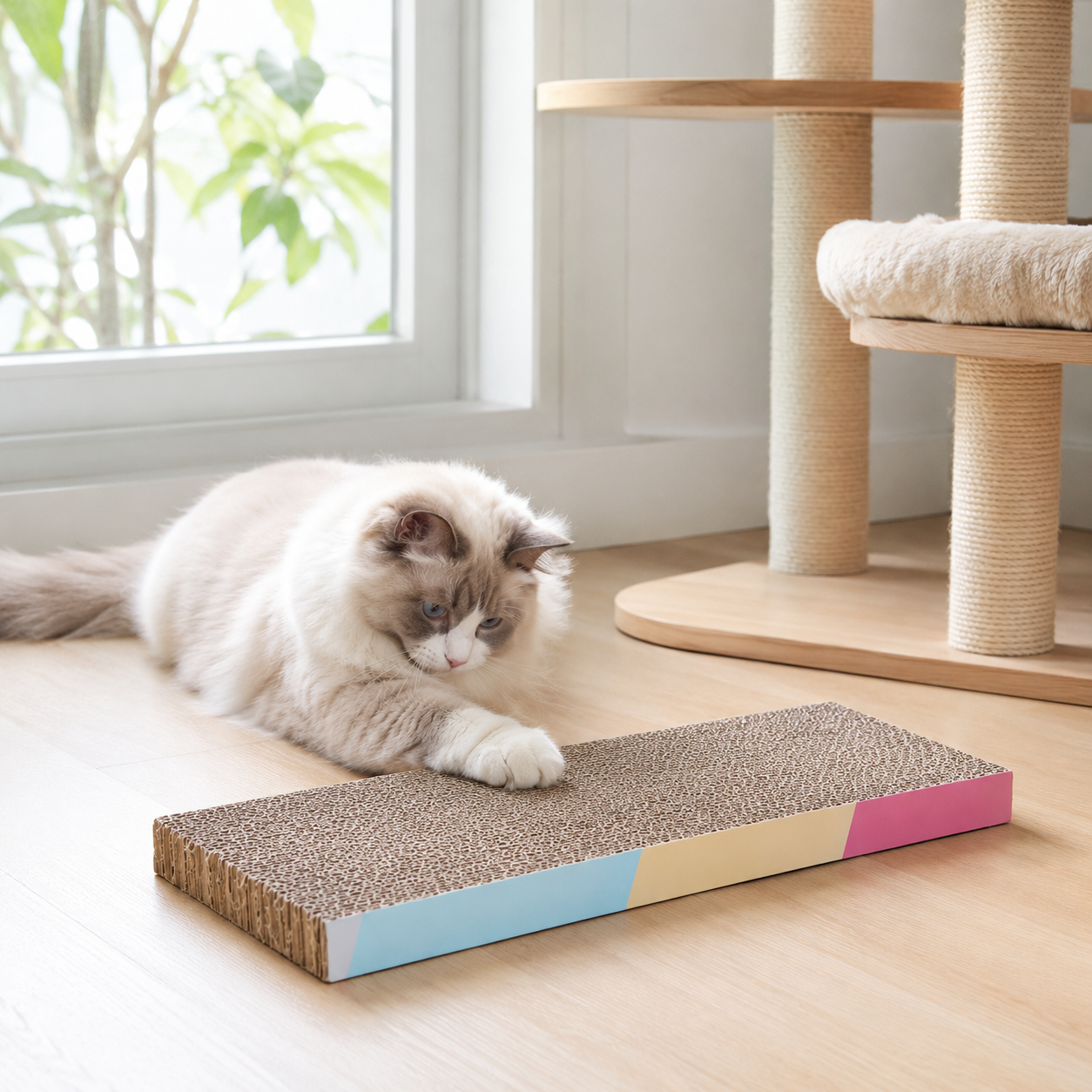 Cat Scratcher Board | Corrugated Cardboard Material | Indoor Cat Activity | Pet Gift Essential | Minimalist Scratch Design
