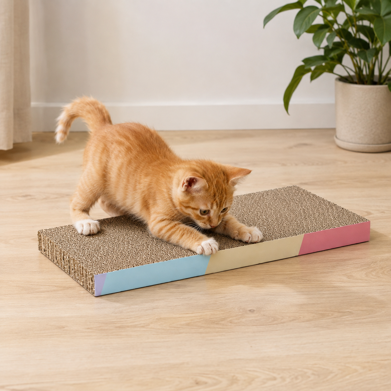 Cat Scratcher Board | Corrugated Cardboard Material | Indoor Cat Activity | Pet Gift Essential | Minimalist Scratch Design