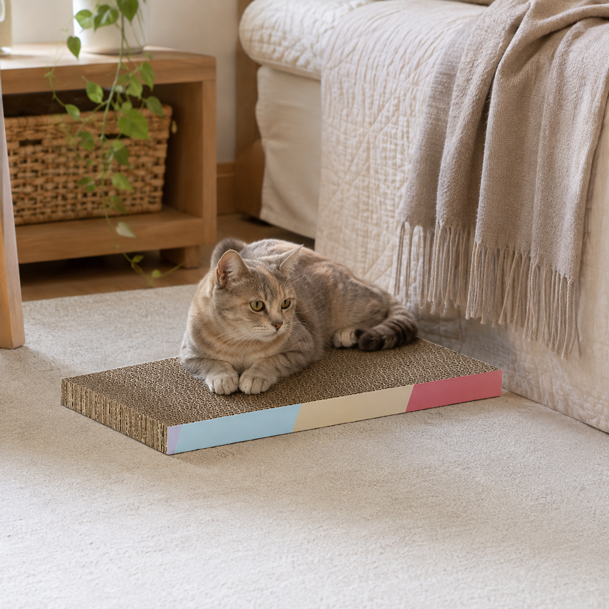 Cat Scratcher Board | Corrugated Cardboard Material | Indoor Cat Activity | Pet Gift Essential | Minimalist Scratch Design