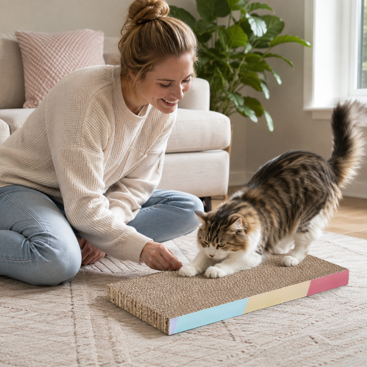 Cat Scratcher Board | Corrugated Cardboard Material | Indoor Cat Activity | Pet Gift Essential | Minimalist Scratch Design