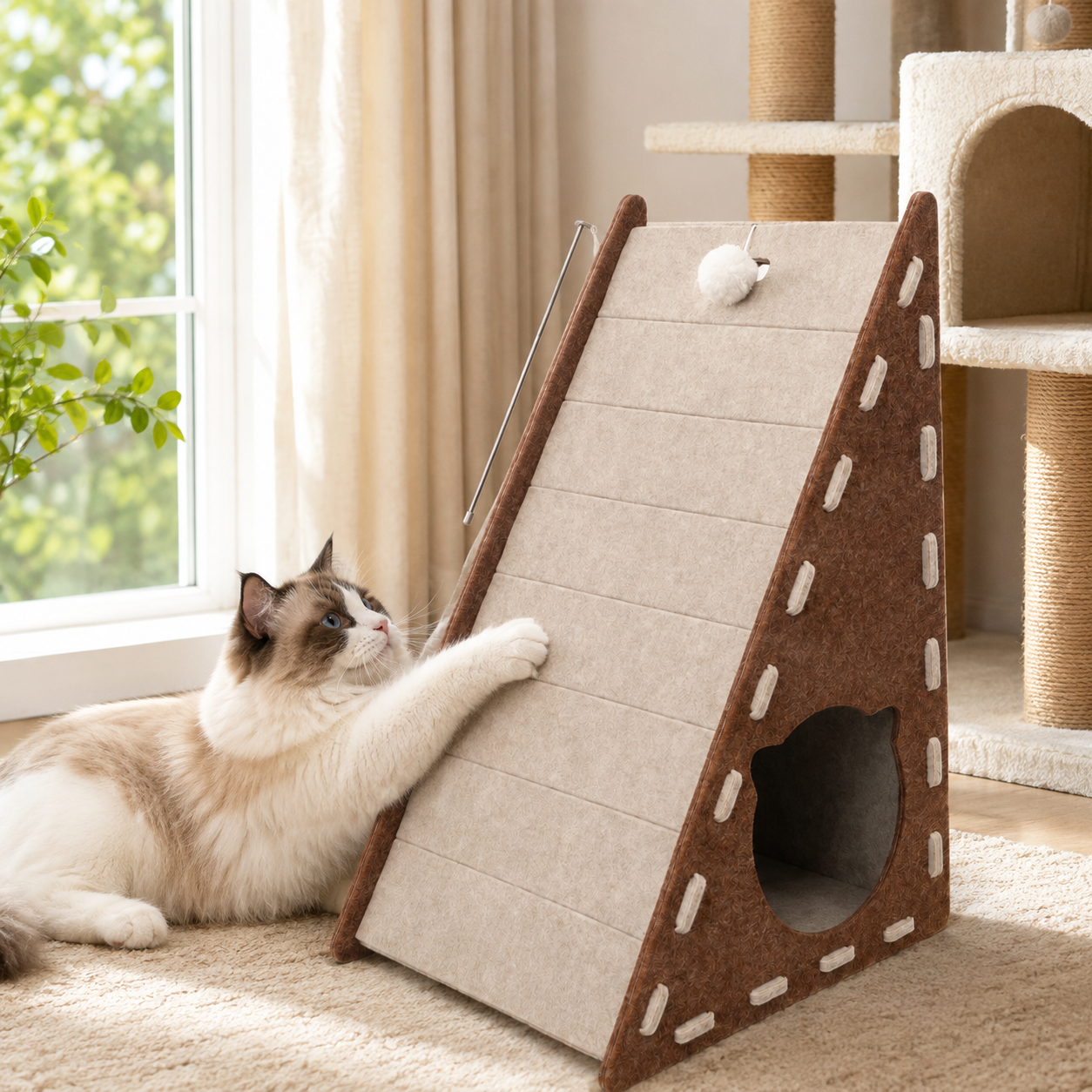 🐾 Cat Scratching Ramp | Soft Felt & Cardboard Material | Indoor Cat Playground | Pet Gift Essential | Cozy Triangle Design