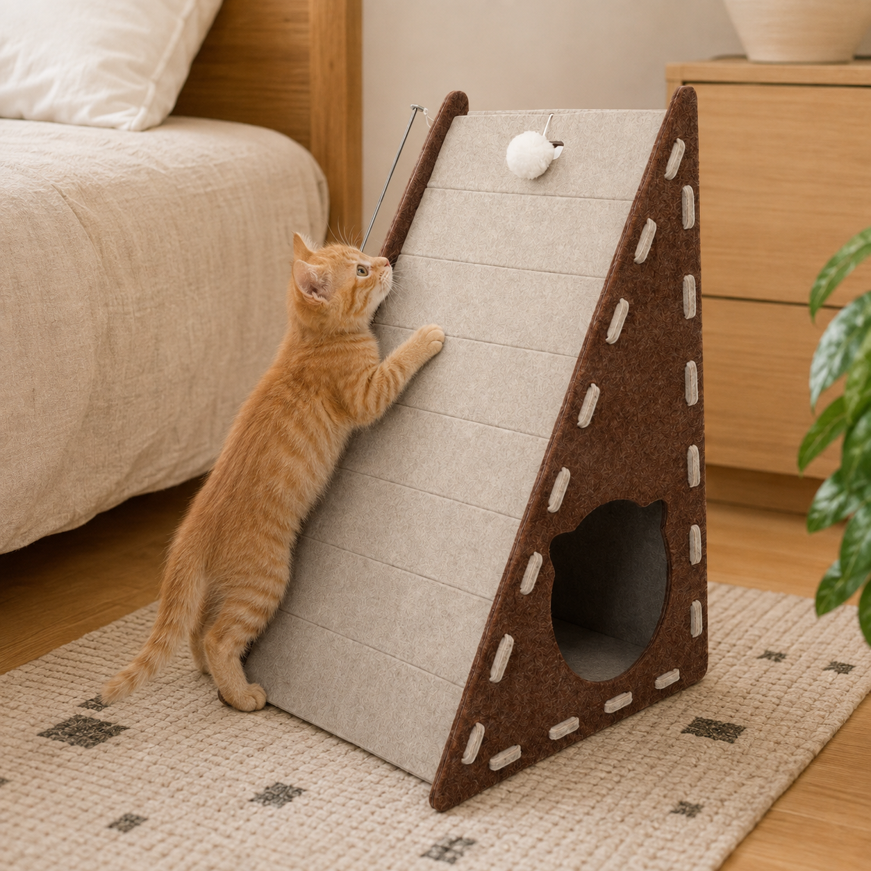 🐾 Cat Scratching Ramp | Soft Felt & Cardboard Material | Indoor Cat Playground | Pet Gift Essential | Cozy Triangle Design