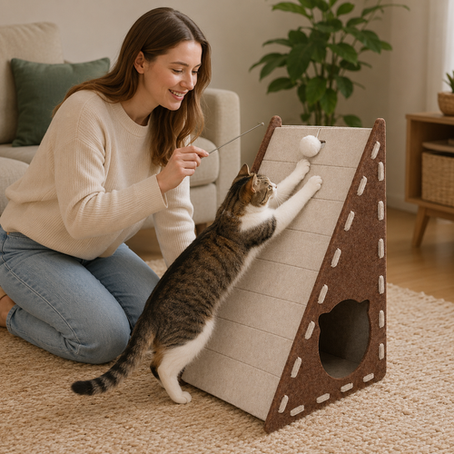 🐾 Cat Scratching Ramp | Soft Felt & Cardboard Material | Indoor Cat Playground | Pet Gift Essential | Cozy Triangle Design