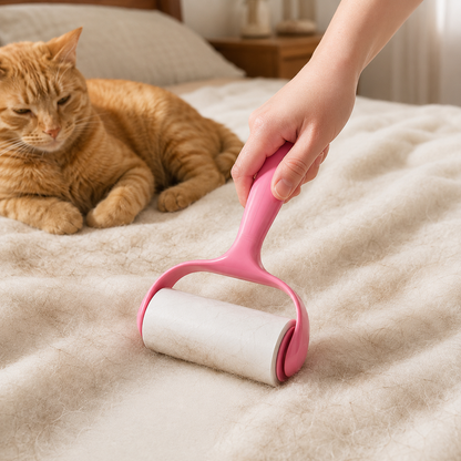 🌸 Pet Hair Remover Roller | Pink ABS Handle | Quick Fur Cleaning Tool | Cat & Dog Care Essential | Reusable Cleaning Design