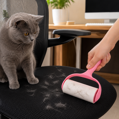 🌸 Pet Hair Remover Roller | Pink ABS Handle | Quick Fur Cleaning Tool | Cat & Dog Care Essential | Reusable Cleaning Design