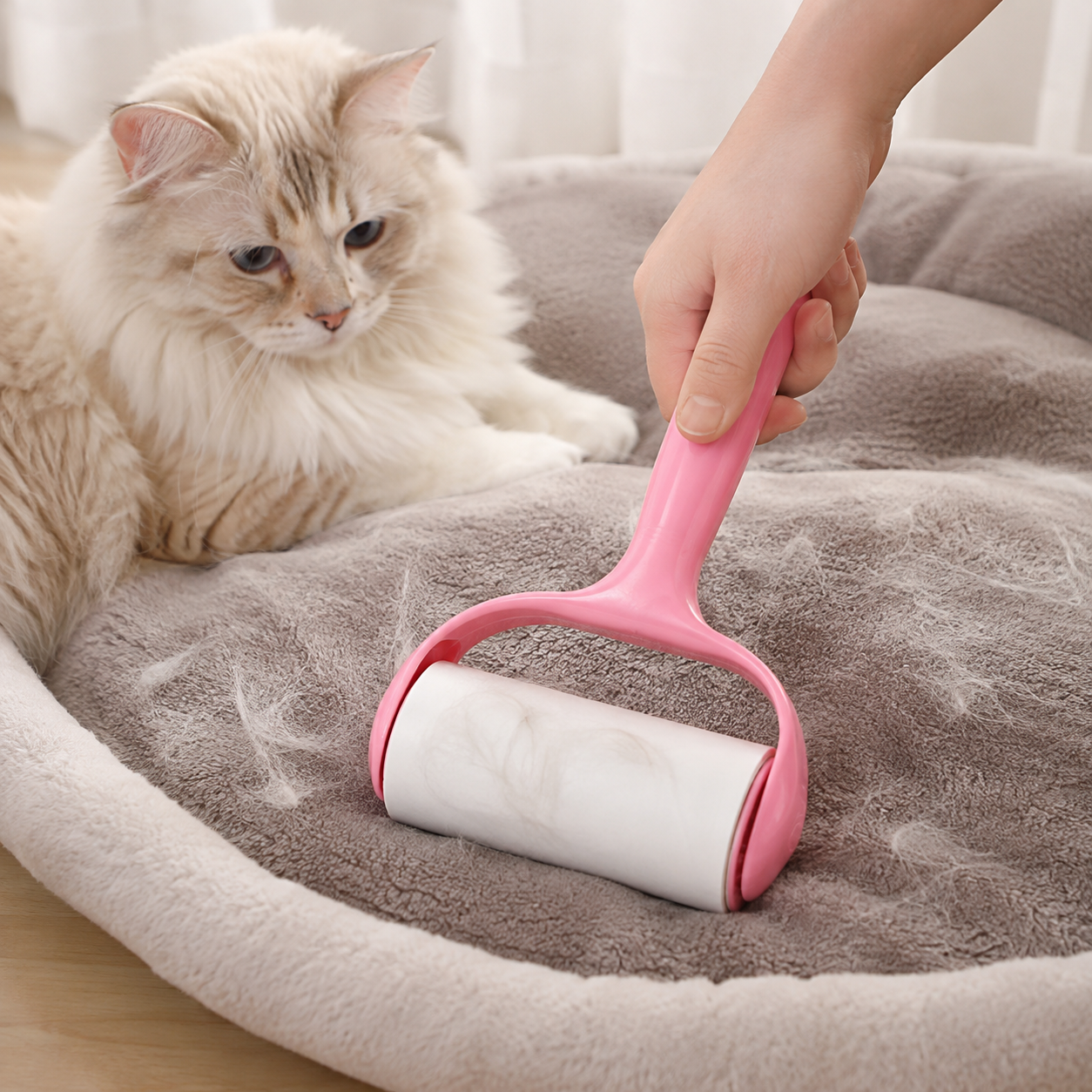 🌸 Pet Hair Remover Roller | Pink ABS Handle | Quick Fur Cleaning Tool | Cat & Dog Care Essential | Reusable Cleaning Design