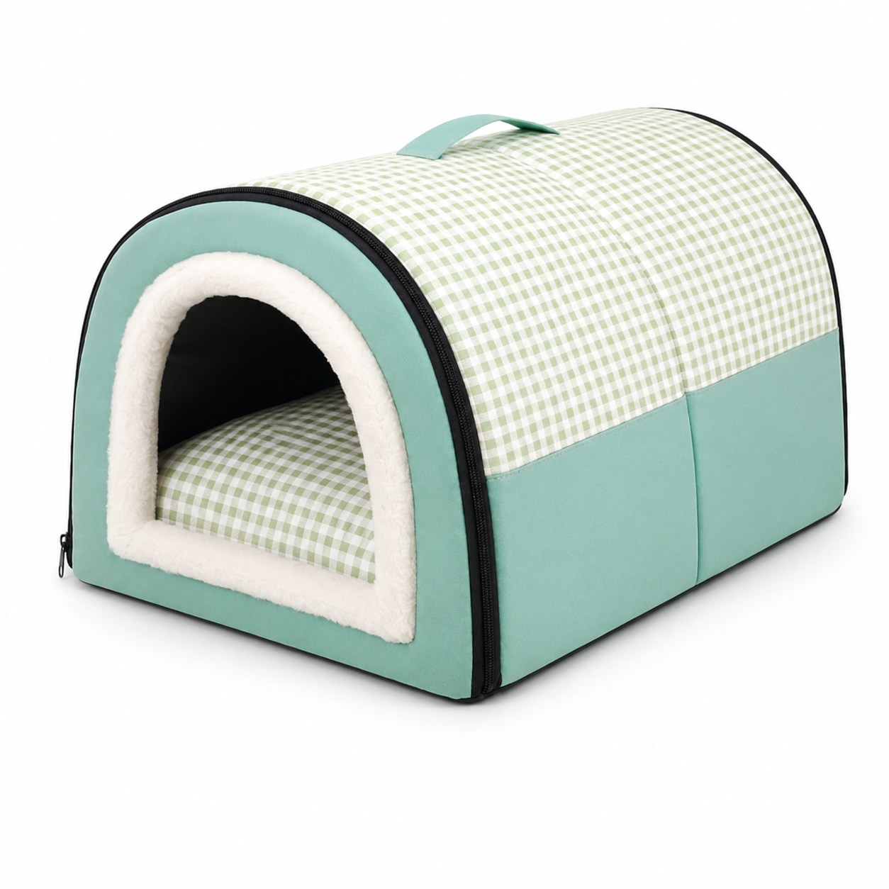 🌿 Cozy Pet Haven | Soft Padded Fabric | Indoor Rest | Pet Parent Gift | Fresh Gingham Charm