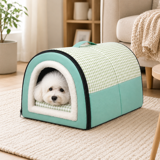 🌿 Cozy Pet Haven | Soft Padded Fabric | Indoor Rest | Pet Parent Gift | Fresh Gingham Charm