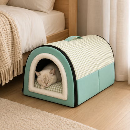 🌿 Cozy Pet Haven | Soft Padded Fabric | Indoor Rest | Pet Parent Gift | Fresh Gingham Charm