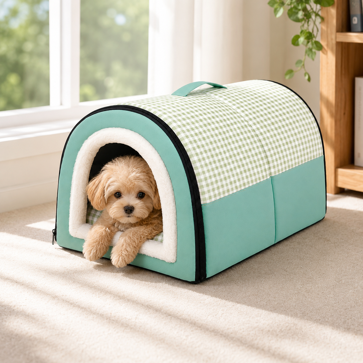 🌿 Cozy Pet Haven | Soft Padded Fabric | Indoor Rest | Pet Parent Gift | Fresh Gingham Charm