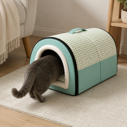 🌿 Cozy Pet Haven | Soft Padded Fabric | Indoor Rest | Pet Parent Gift | Fresh Gingham Charm