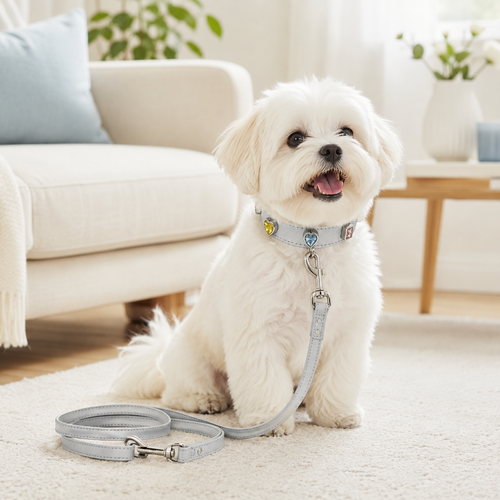🤍 Luxury Pet Leash | Soft Leather Finish | Daily Walks | Pet Lover Gift | Crystal Heart Details