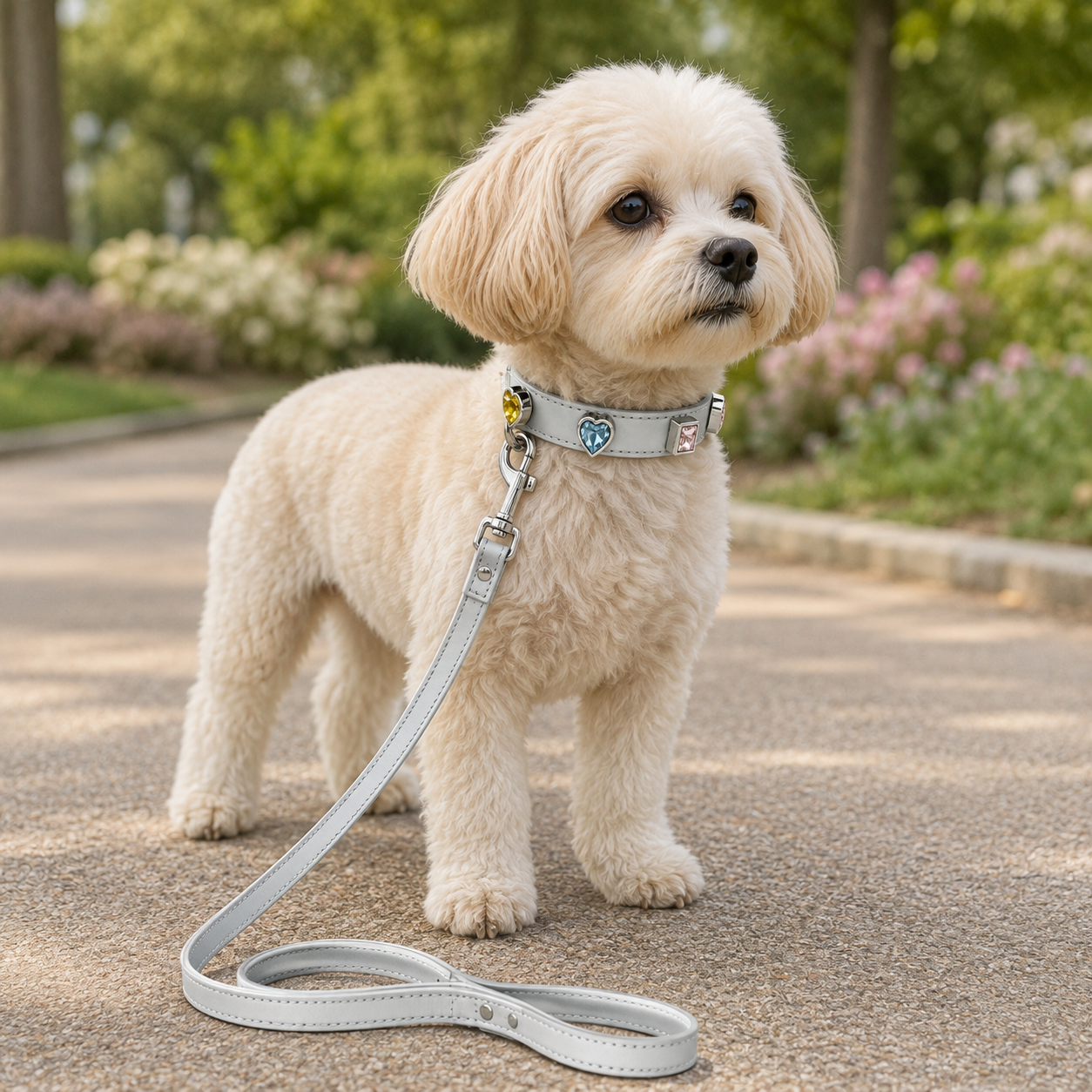 🤍 Luxury Pet Leash | Soft Leather Finish | Daily Walks | Pet Lover Gift | Crystal Heart Details