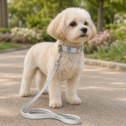🤍 Luxury Pet Leash | Soft Leather Finish | Daily Walks | Pet Lover Gift | Crystal Heart Details