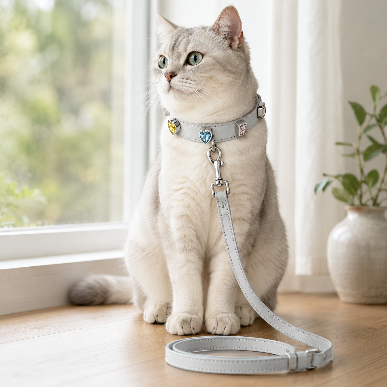 🤍 Luxury Pet Leash | Soft Leather Finish | Daily Walks | Pet Lover Gift | Crystal Heart Details