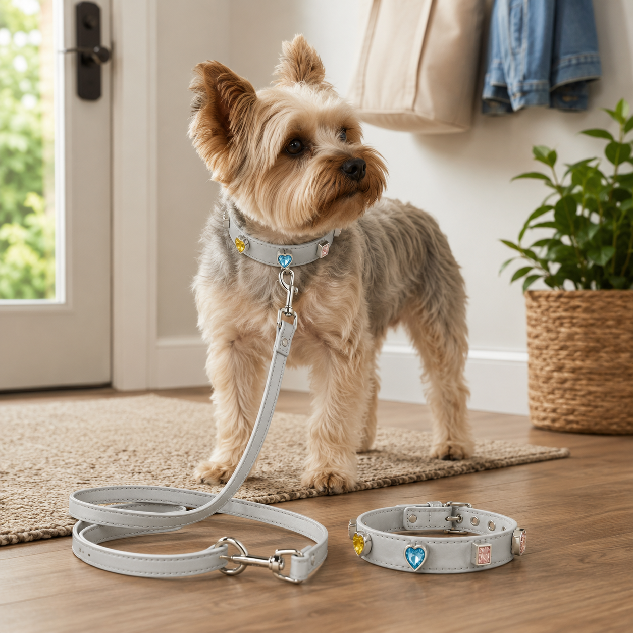🤍 Luxury Pet Leash | Soft Leather Finish | Daily Walks | Pet Lover Gift | Crystal Heart Details