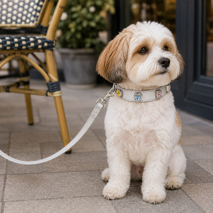 🤍 Luxury Pet Leash | Soft Leather Finish | Daily Walks | Pet Lover Gift | Crystal Heart Details