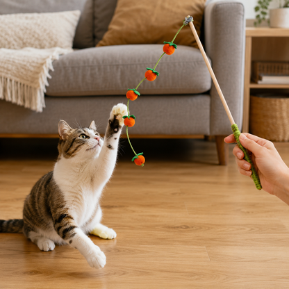 🥕 Interactive Cat Toy | Wood & Plush | Indoor Play | Cat Lover Gift | Carrot Charm Design