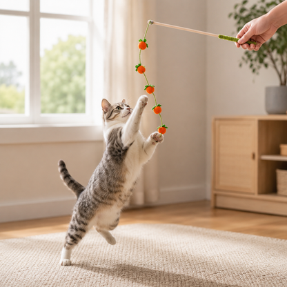 🥕 Interactive Cat Toy | Wood & Plush | Indoor Play | Cat Lover Gift | Carrot Charm Design
