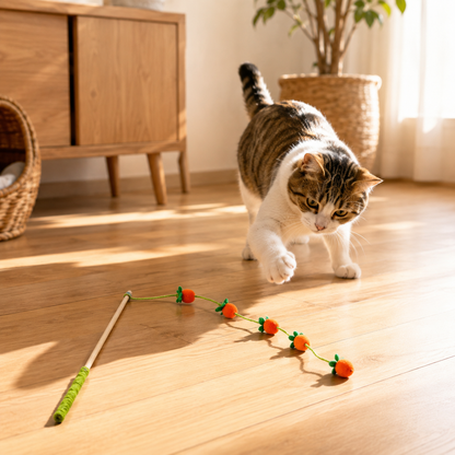 🥕 Interactive Cat Toy | Wood & Plush | Indoor Play | Cat Lover Gift | Carrot Charm Design