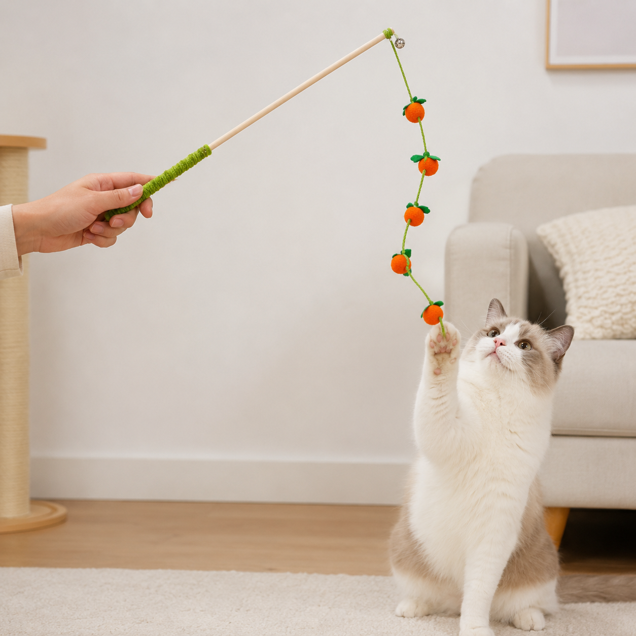 🥕 Interactive Cat Toy | Wood & Plush | Indoor Play | Cat Lover Gift | Carrot Charm Design