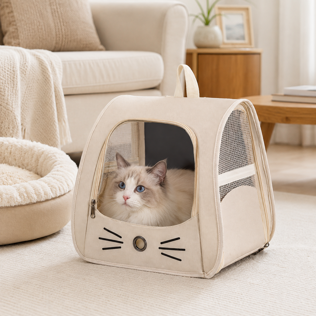 🤍 Travel-Ready | Breathable Fabric Pet Carrier | Cozy Outdoor Companion