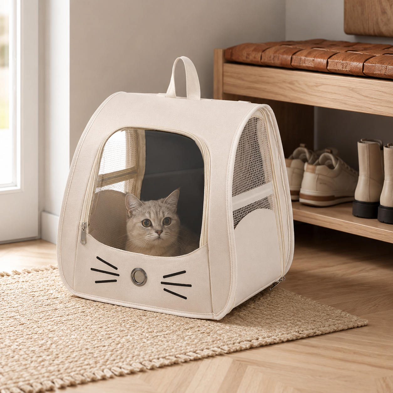 🤍 Travel-Ready | Breathable Fabric Pet Carrier | Cozy Outdoor Companion