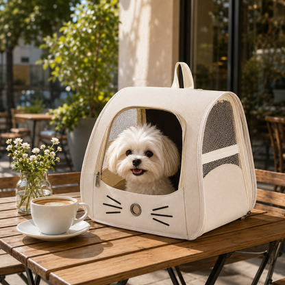 🤍 Travel-Ready | Breathable Fabric Pet Carrier | Cozy Outdoor Companion