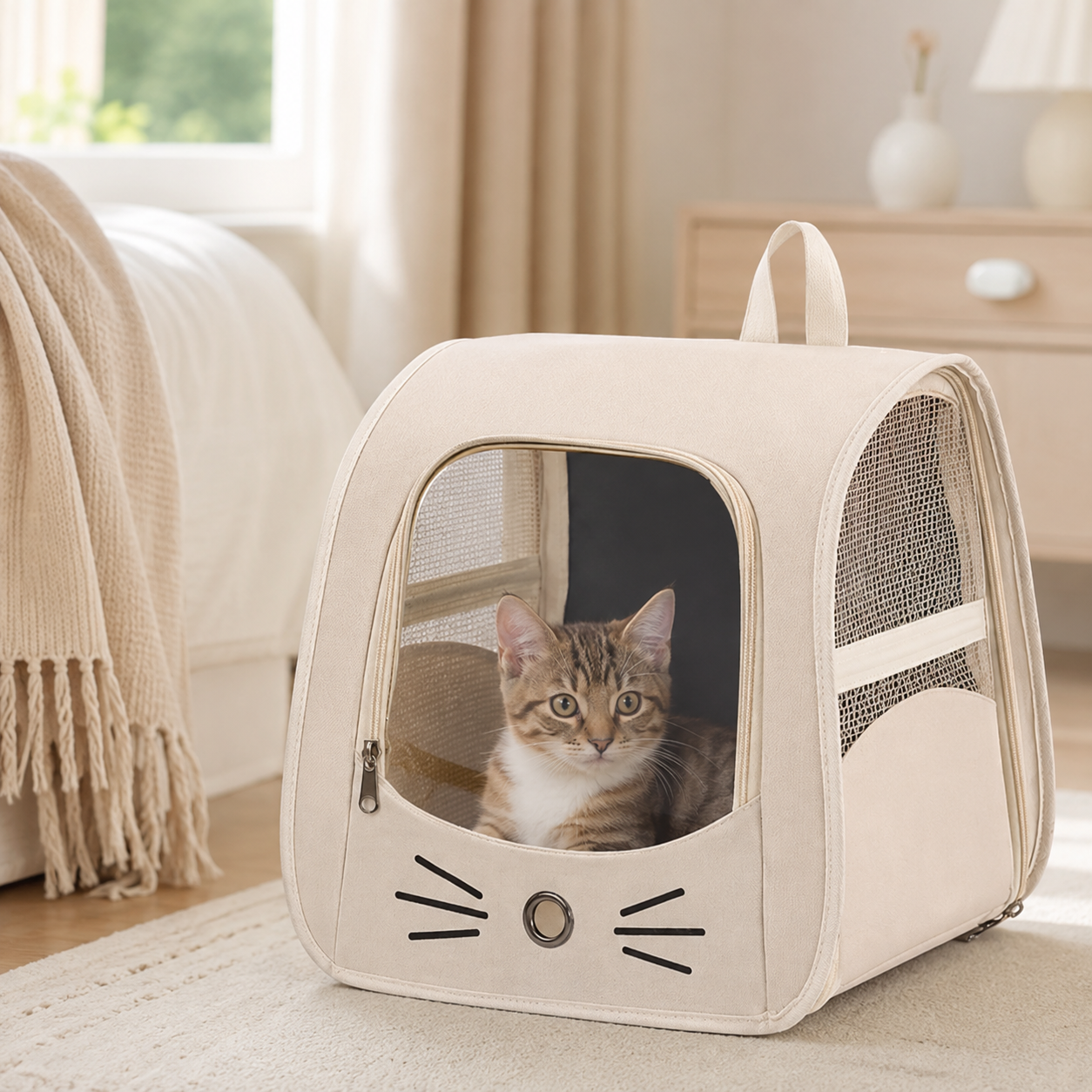 🤍 Travel-Ready | Breathable Fabric Pet Carrier | Cozy Outdoor Companion