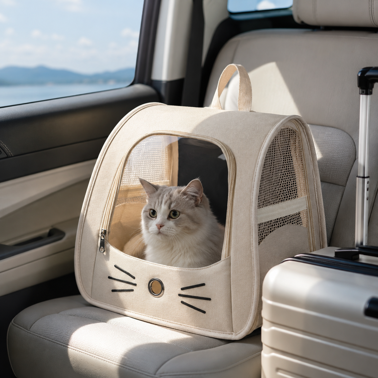 🤍 Travel-Ready | Breathable Fabric Pet Carrier | Cozy Outdoor Companion
