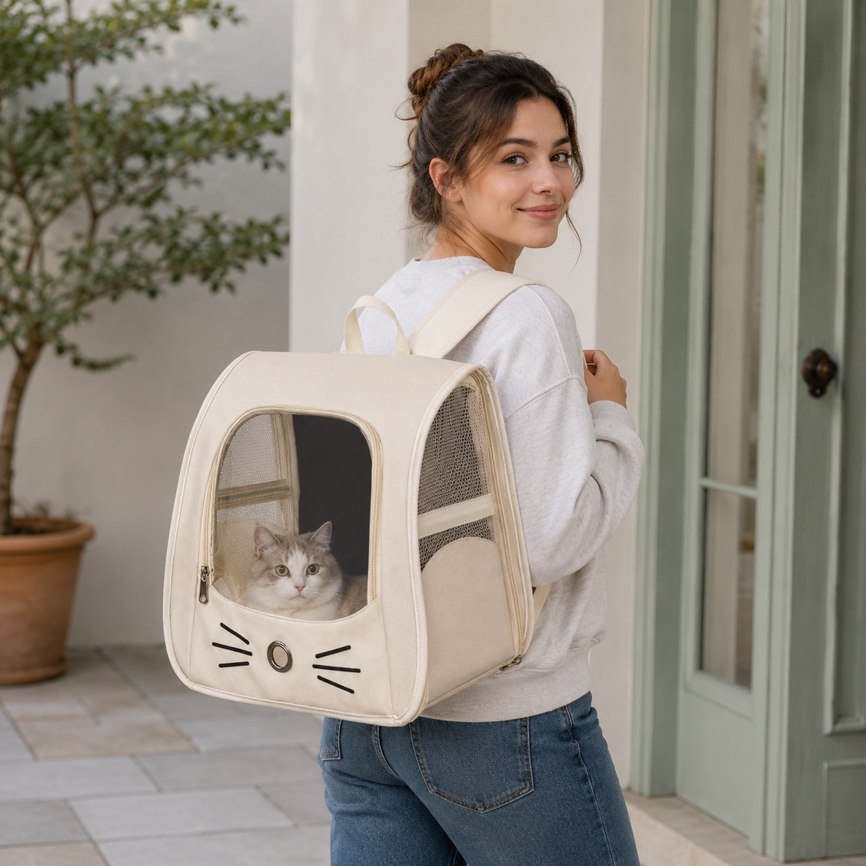 🤍 Travel-Ready | Breathable Fabric Pet Carrier | Cozy Outdoor Companion