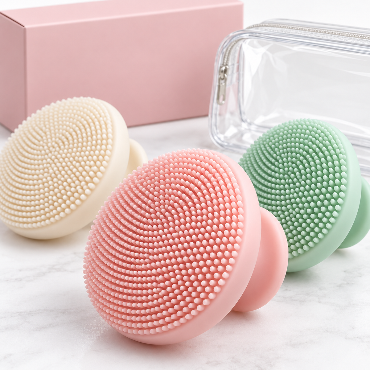 Macro detail silicone bristle cleansing pad trio