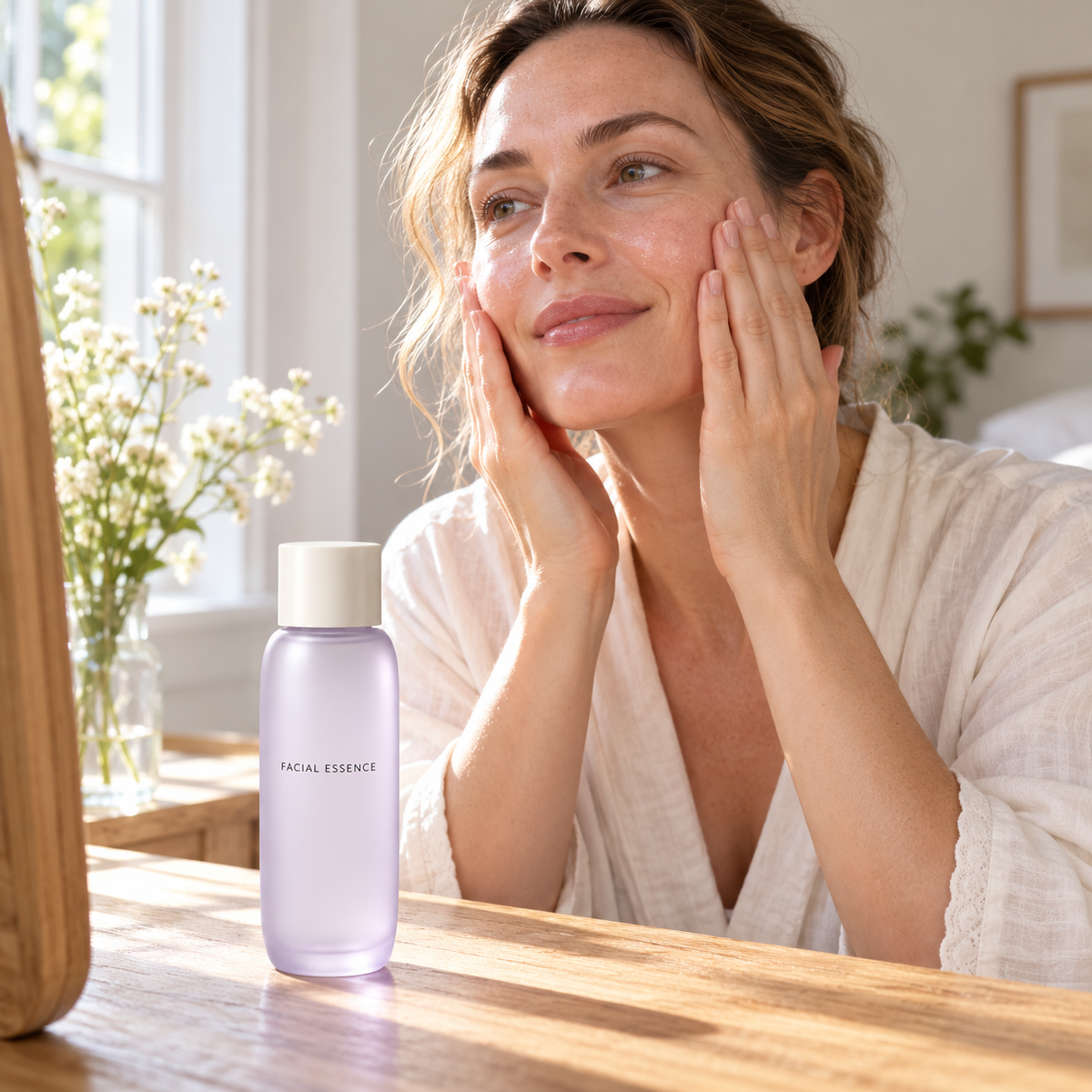 Adult model morning essence application concept
