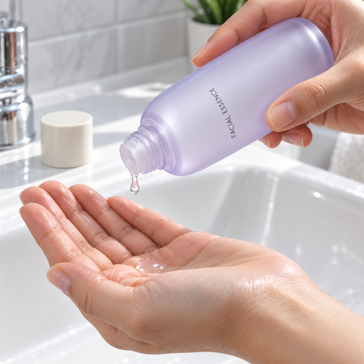 Essence dispensing into palm concept