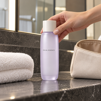 Travel vanity essence routine concept