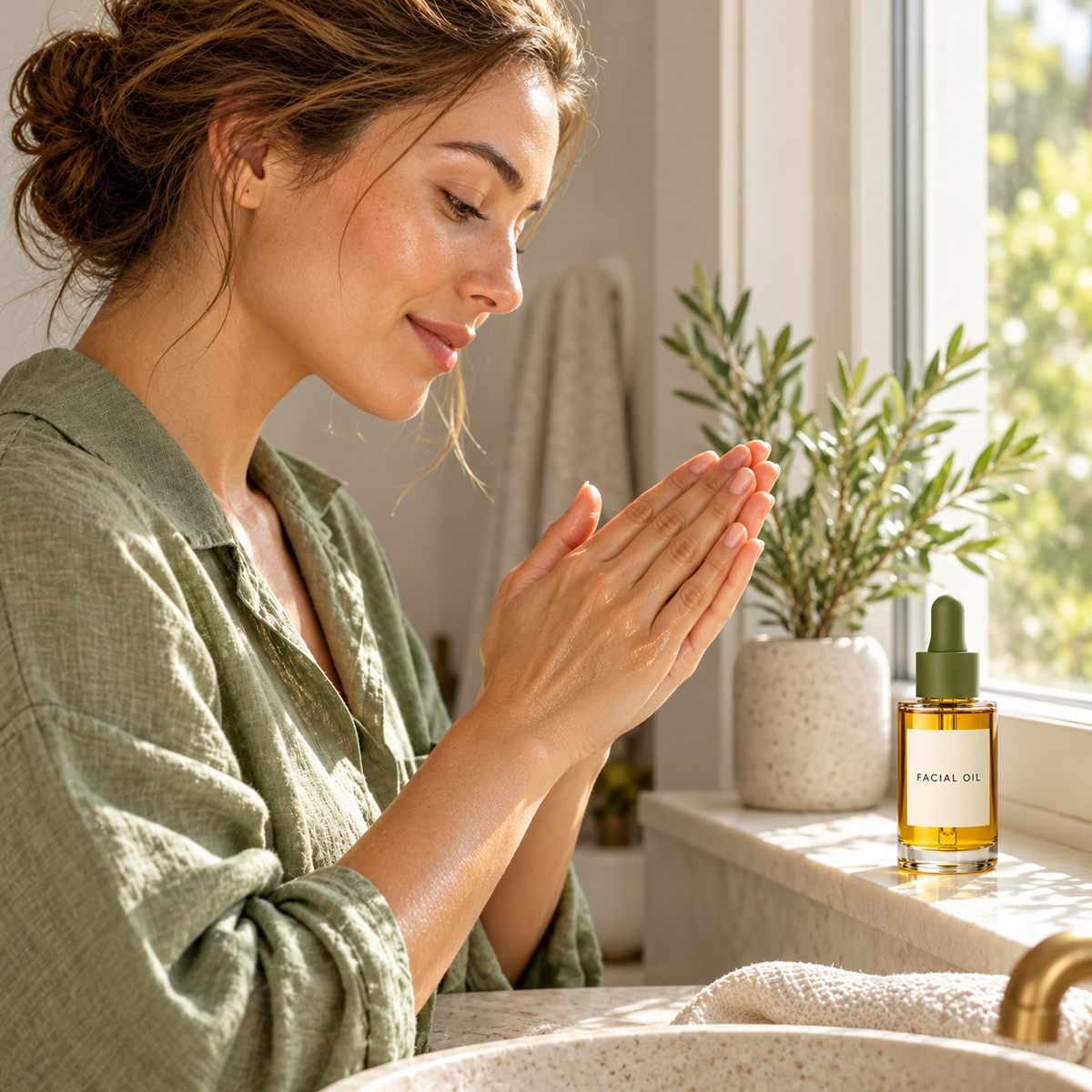 Weekend facial oil routine concept