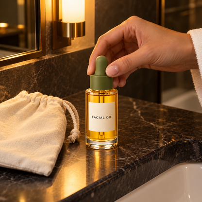 Travel facial oil routine concept