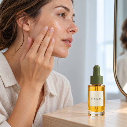 Fingertip facial oil application concept
