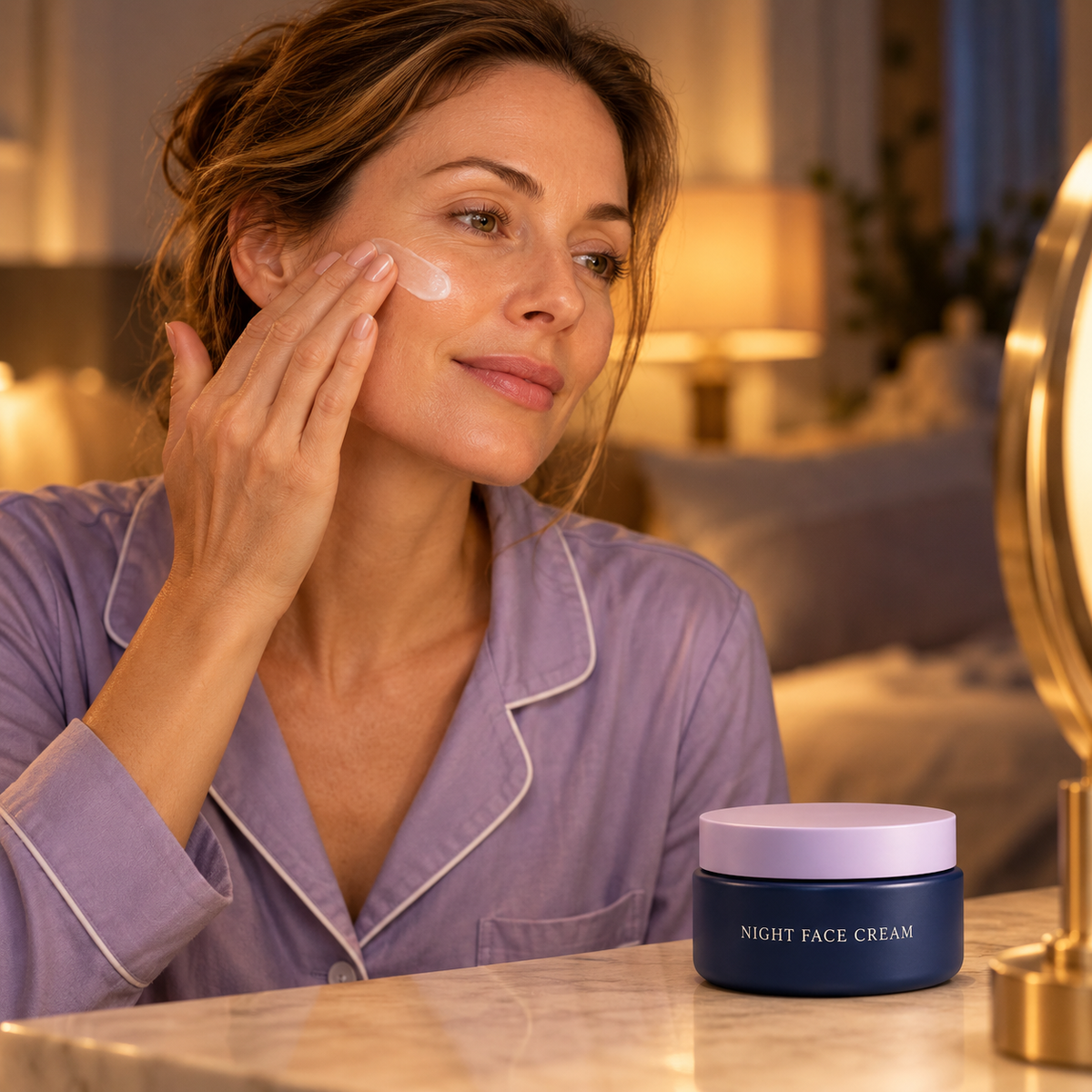 Adult bedtime cream application concept
