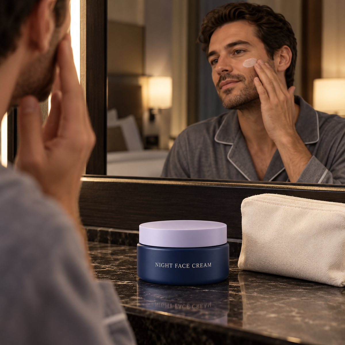 Hotel night cream application concept