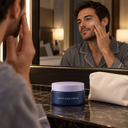 Hotel night cream application concept